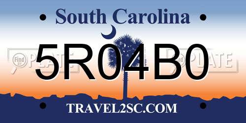 5R04B0 South Carolina License Plate