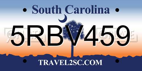 5RBV459 South Carolina License Plate