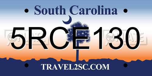 5RCE130 South Carolina License Plate