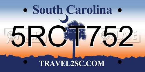 5RCT752 South Carolina License Plate