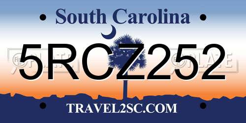 5RCZ252 South Carolina License Plate