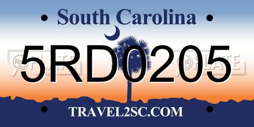 5RD0205 South Carolina License Plate
