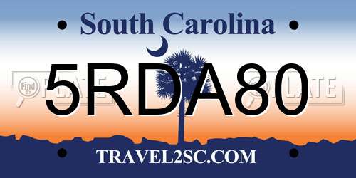 5RDA80 South Carolina License Plate