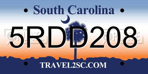5RDD208 South Carolina License Plate