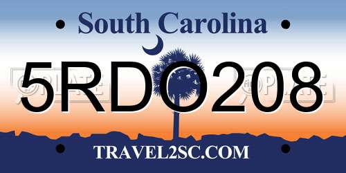 5RDO208 South Carolina License Plate