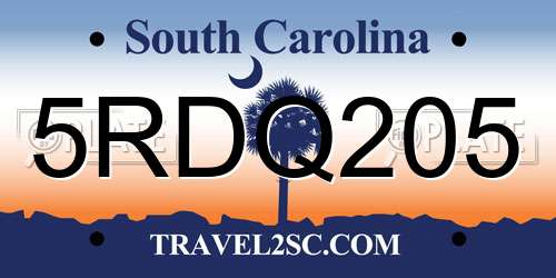 5RDQ205 South Carolina License Plate