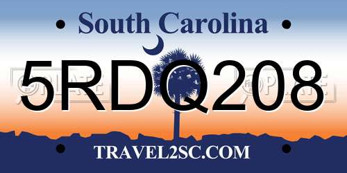 5RDQ208 South Carolina License Plate
