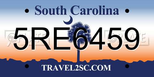 5RE6459 South Carolina License Plate