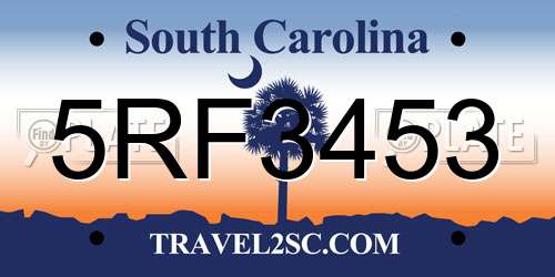 5RF3453 South Carolina License Plate