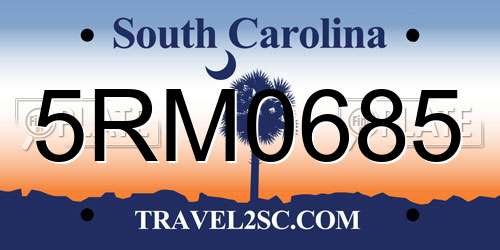 5RM0685 South Carolina License Plate