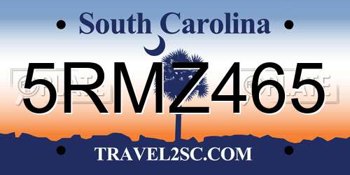 5RMZ465 South Carolina License Plate