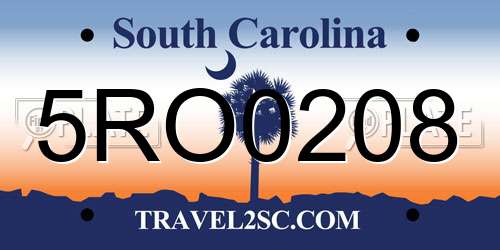 5RO0208 South Carolina License Plate