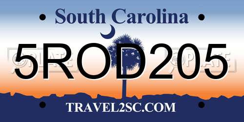 5ROD205 South Carolina License Plate