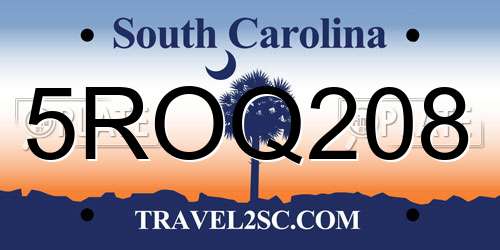 5ROQ208 South Carolina License Plate