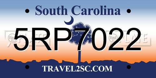 5RP7022 South Carolina License Plate
