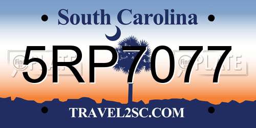 5RP7077 South Carolina License Plate