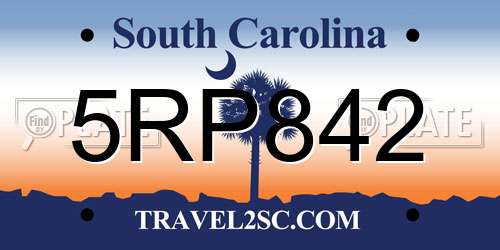 5RP842 South Carolina License Plate