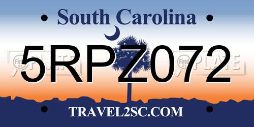 5RPZ072 South Carolina License Plate
