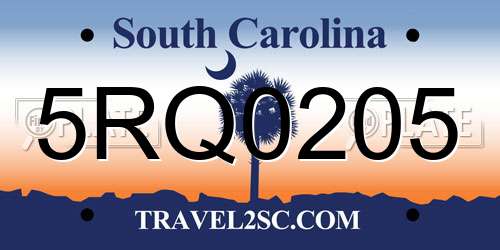 5RQ0205 South Carolina License Plate