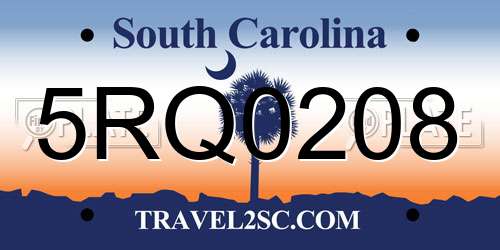 5RQ0208 South Carolina License Plate