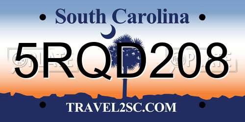 5RQD208 South Carolina License Plate