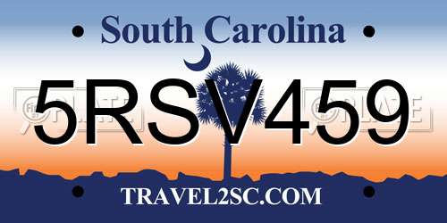 5RSV459 South Carolina License Plate