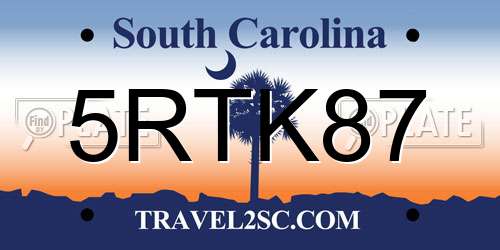 5RTK87 South Carolina License Plate
