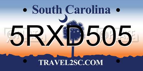 5RXD505 South Carolina License Plate