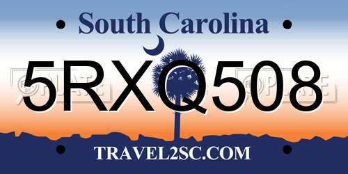 5RXQ508 South Carolina License Plate