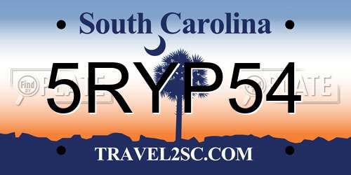 5RYP54 South Carolina License Plate