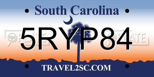5RYP84 South Carolina License Plate