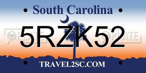 5RZK52 South Carolina License Plate