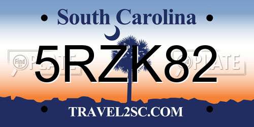 5RZK82 South Carolina License Plate