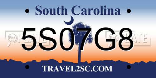 5S07G8 South Carolina License Plate