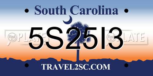 5S25I3 South Carolina License Plate