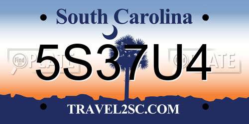 5S37U4 South Carolina License Plate
