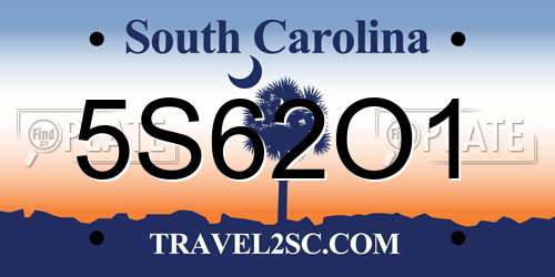 5S62O1 South Carolina License Plate