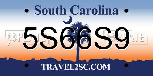 5S66S9 South Carolina License Plate