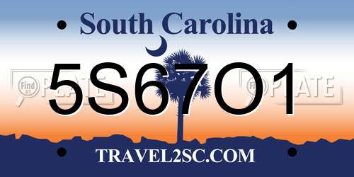 5S67O1 South Carolina License Plate