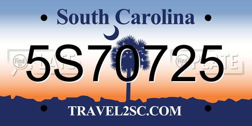5S70725 South Carolina License Plate