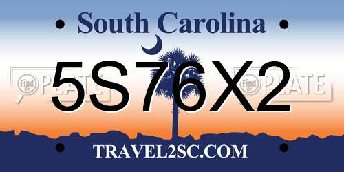 5S76X2 South Carolina License Plate