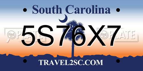 5S76X7 South Carolina License Plate