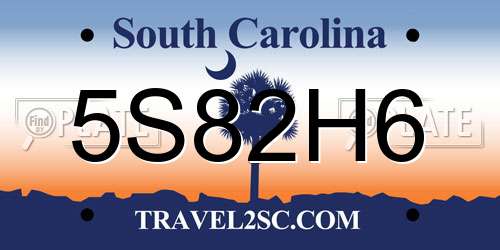 5S82H6 South Carolina License Plate