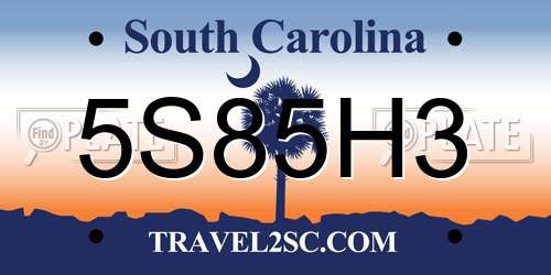 5S85H3 South Carolina License Plate