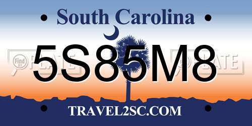 5S85M8 South Carolina License Plate