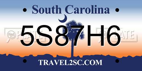 5S87H6 South Carolina License Plate