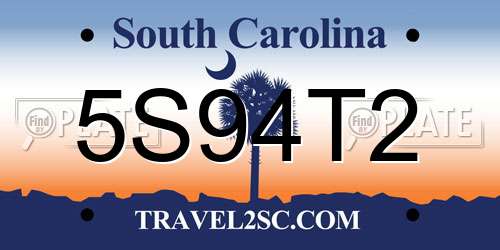 5S94T2 South Carolina License Plate