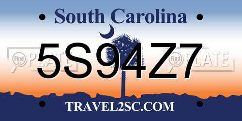 5S94Z7 South Carolina License Plate