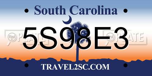 5S98E3 South Carolina License Plate