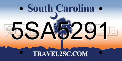 5SA5291 South Carolina License Plate